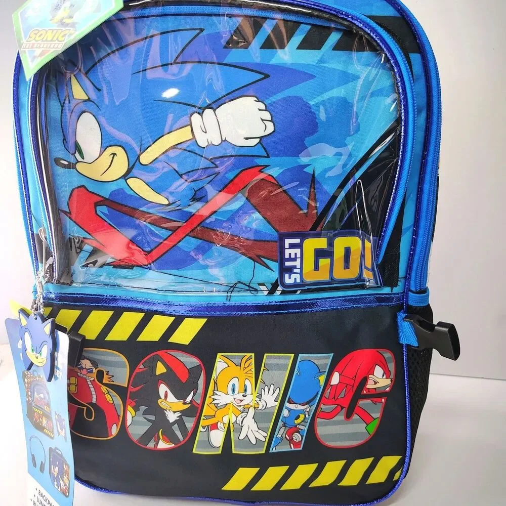 Sonic the Hedgehog 4- Piece Set Backpack With Lunchbox & Headphones 17” Backpack